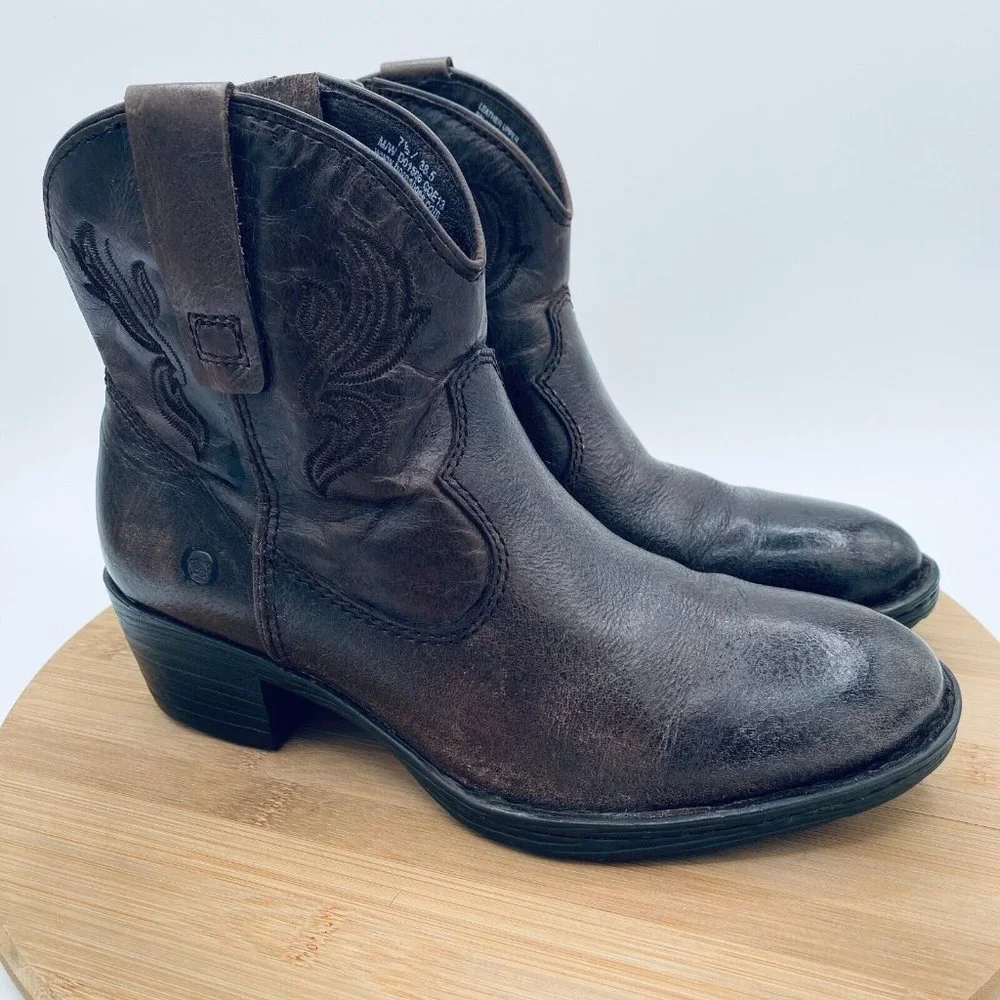 Born Cowboy Boots Womens Size 7.5 Brown Leather Western Ankle Booties Zip - Picture 5 of 11